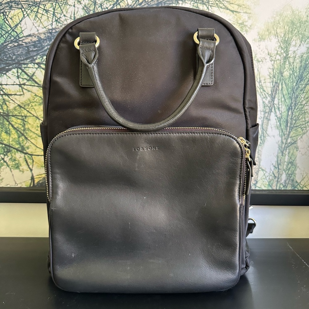 Lo & Sons — The Rowledge Backpack in Black / Gold / Camel